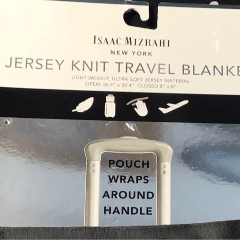 Isaac Mizrahi Travelers 2 Piece Set Knit Blanket + Bag Gray Tan Black Modern NEW
